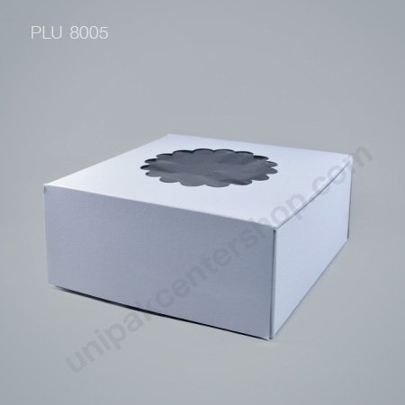 กล่องเค้ก กระดาษ 20.5x20.5x8.5cm สีขาว + เจาะหน้าต่าง (1 ปอนด์)
