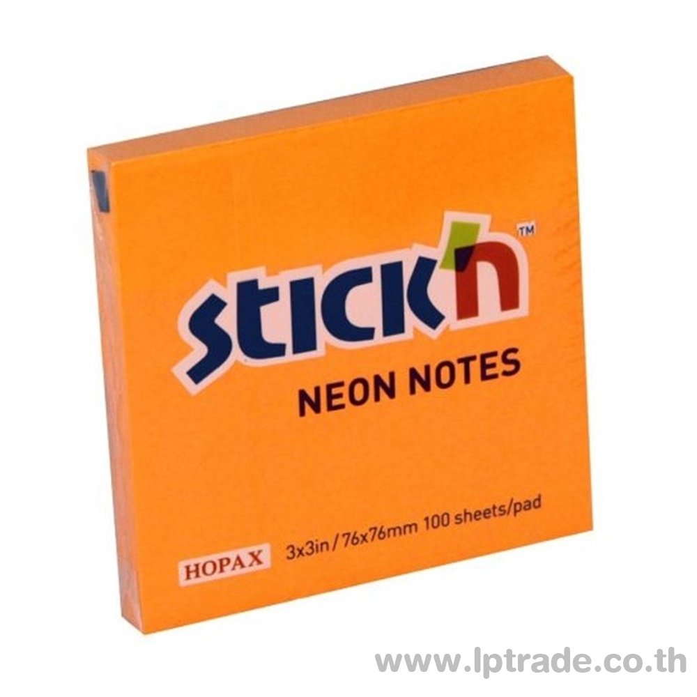 กระดาษโน้ต Stick N 21164 3"x3" สีส้มนีออน