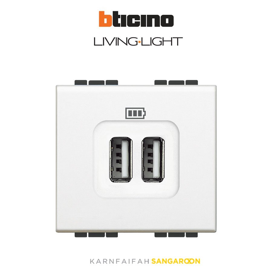 Bticino LIVING & LIGHT USB Charger 2 modules เต้ารับ USB charger 2 ข่อง  (สีขาว สีเงิน สีดำ) - sangaroon-electric