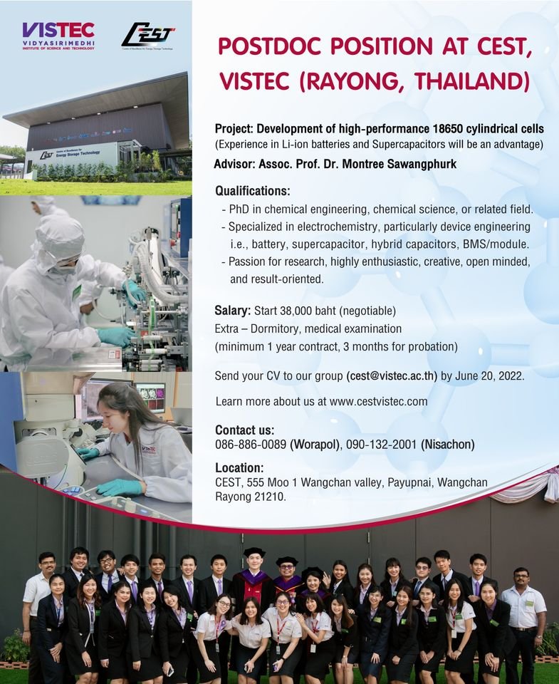 Apply now for Postdoc position at CEST, VISTEC (Rayong, Thailand)