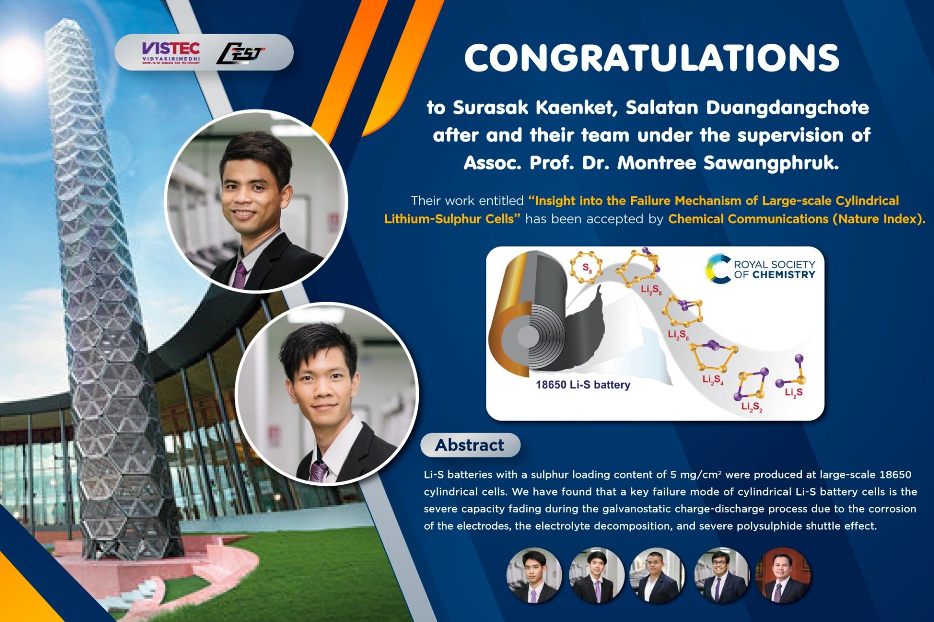 Big Congratulations to Surasak Kaenket, Salatan Duangdangchote after and their team under the supervision of Assoc. Prof. Dr. Montree Sawangphruk. 