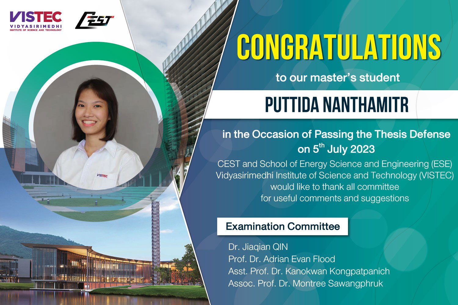 CONGRATULATIONS !!! to our master’s student Ms. Puttida Nanthamitr
