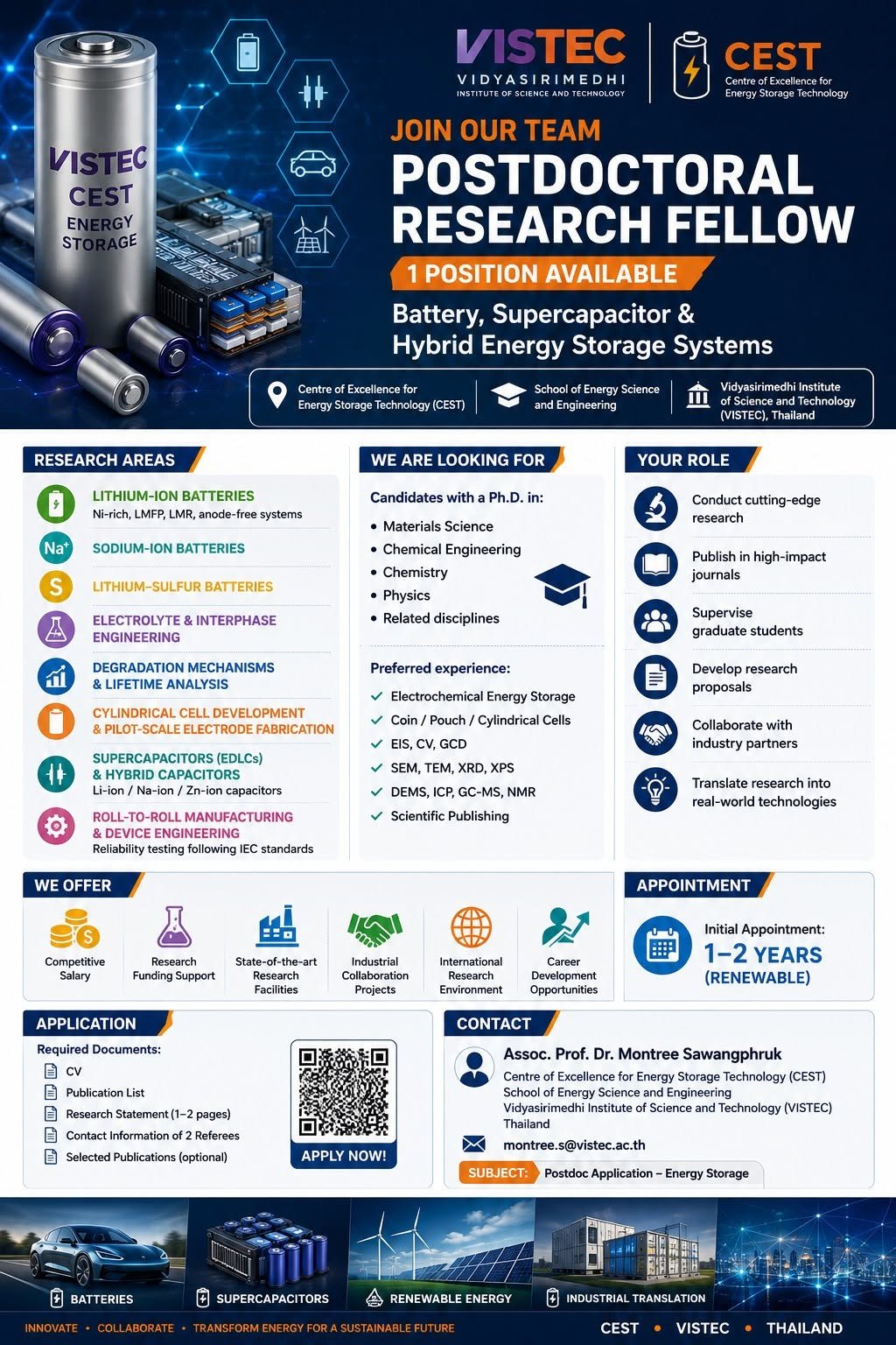 Postdoctoral Research Position (1 Position) Battery, Supercapacitor, and Hybrid Energy Storage Systems