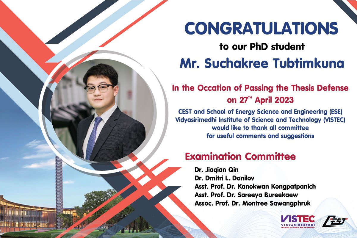 CONGRATULATIONS !!! to our PhD student Mr. Suchakree Tubtimkuna