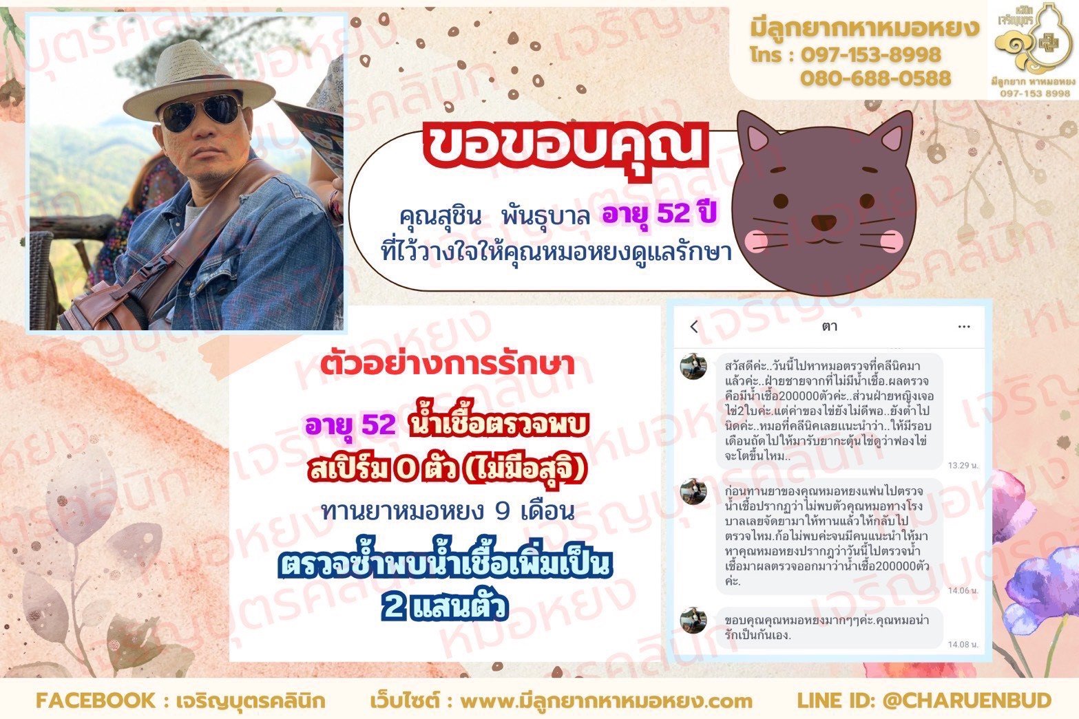 คุณคุณสุชิน  พันธุบาล อายุ 52 ปี ที่ไว้วางใจให้คุณหมอหยงดูแลรักษา