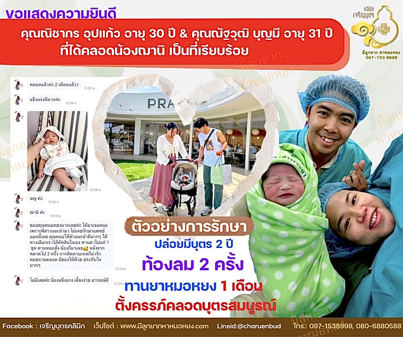 คุณณิชากร อุปแก้ว อายุ 30 ปี และคุณณัฐวุฒิ บุญมี อายุ 31 ปี  ที่ได้คลอดน้องฌานิ เป็นที่เรียบร้อยแล้ว