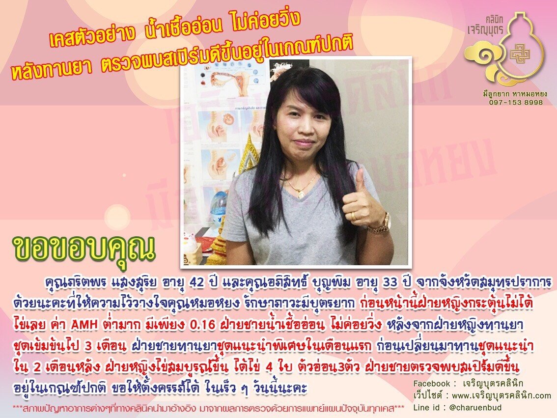 คุณภริตพร แสงสุริย อายุ 42 ปี และคุณอภิสิทธ์ บุญพิม อายุ 33 ปี จากจังหวัดสมุทรปราการ ให้ความไว้วางใจคุณหมอหยง รักษาภาวะมีบุตรยาก
