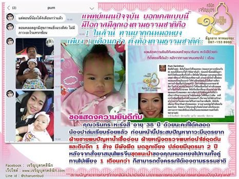 คุณวรินทร หะรังสี อายุ 38 ปี ได้คลอดน้องปาล์ม เป็นที่เรียบร้อยแล้ว