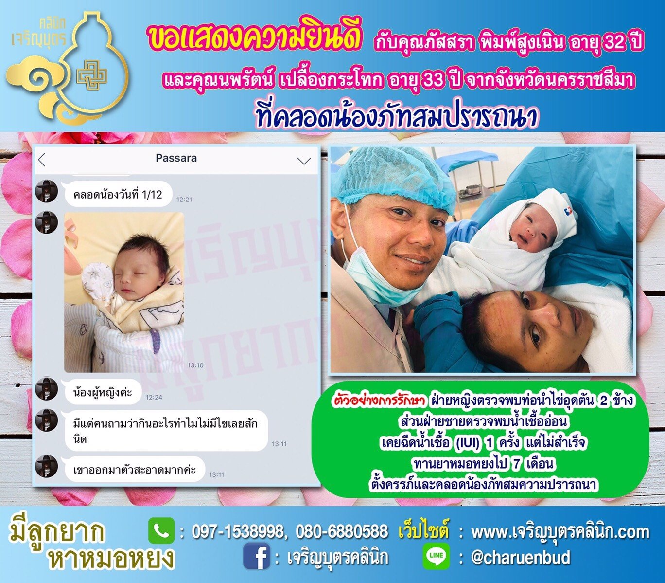 คุณภัสสรา พิมพ์สูงเนิน อายุ 32 ปีและคุณนพรัตน์ เปลื้องกระโทก อายุ 33 ปี จากนครราชสีมา ได้คลอดน้องภัทเป็นที่เรียบร้อยแล้ว