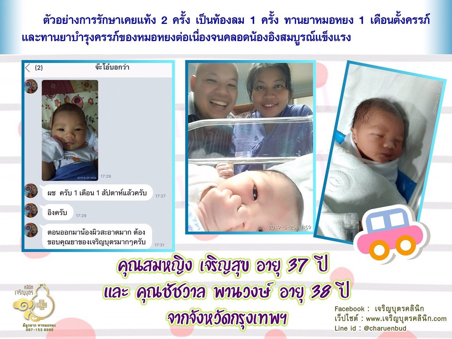 คุณสมหญิง เจริญสุข อายุ 37 ปี และ คุณชัชวาล พานวงษ์ อายุ 38 ปี จากกรุงเทพฯ ได้คลอดน้องอิงเป็นที่เรียบร้อยแล้ว
