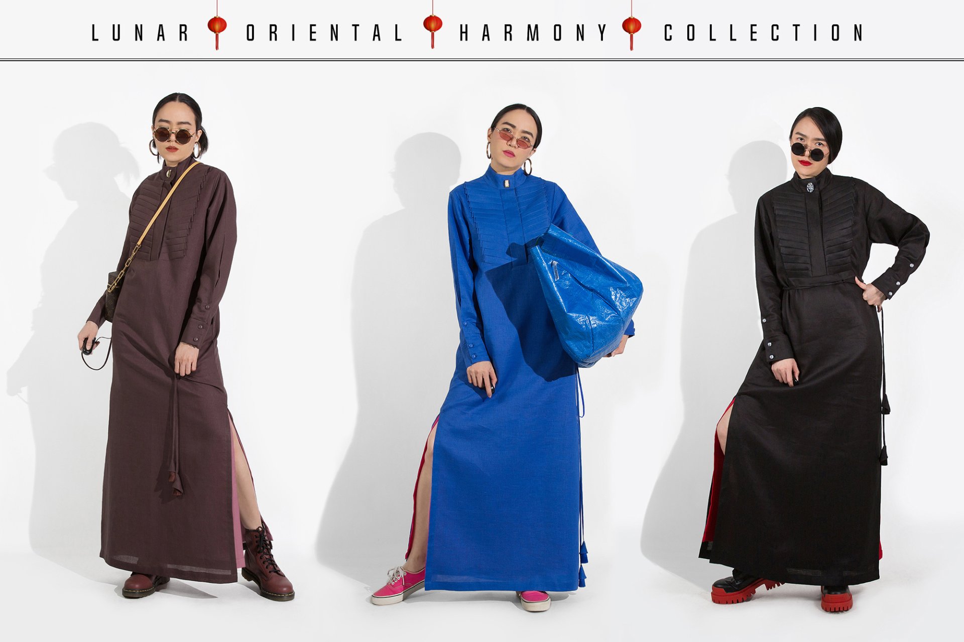 BLACK LINEN with CRYSTAL BUTTONS  MAXI DRESS - ชุดแม็กซี่เดรสลินิน สีดำ ตกแต่งกระดุมคริสตัล งานดีไซน์พรีเมียม