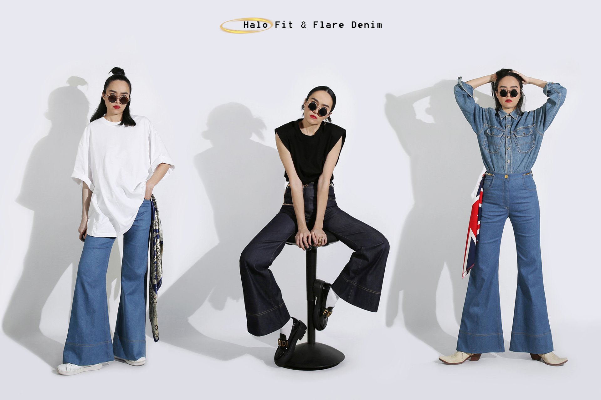 กางเกงยีนส์ขาม้าเอวสูงผู้หญิง ใส่แล้วขาเรียว High-waisted flared jeans women