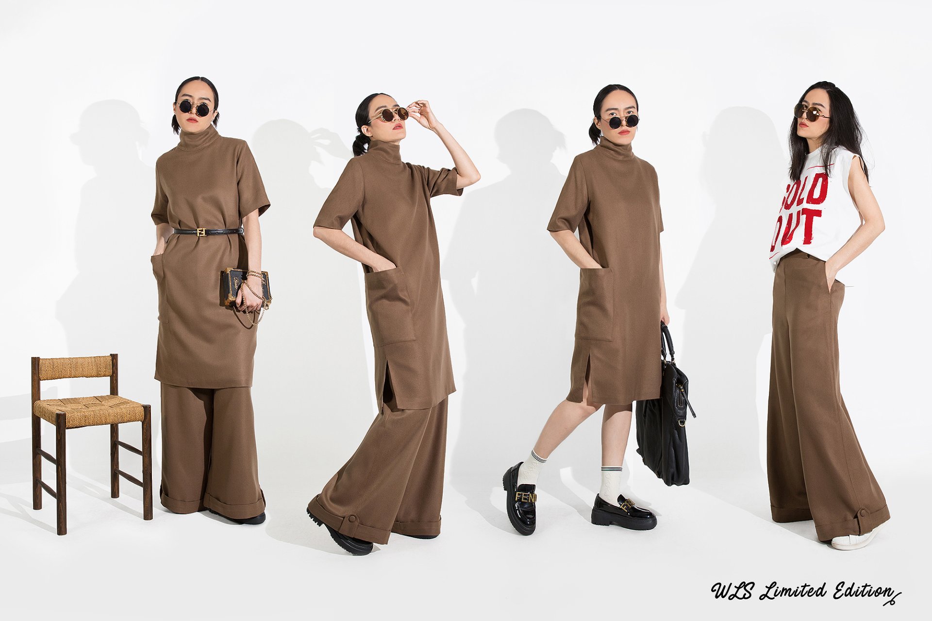 DOUBLE  WOOL DRESS & PANTS SET เซ็ทชุดผ้าวูลคอตตอน เดรส กางเกง พร้อมเข็มขัด