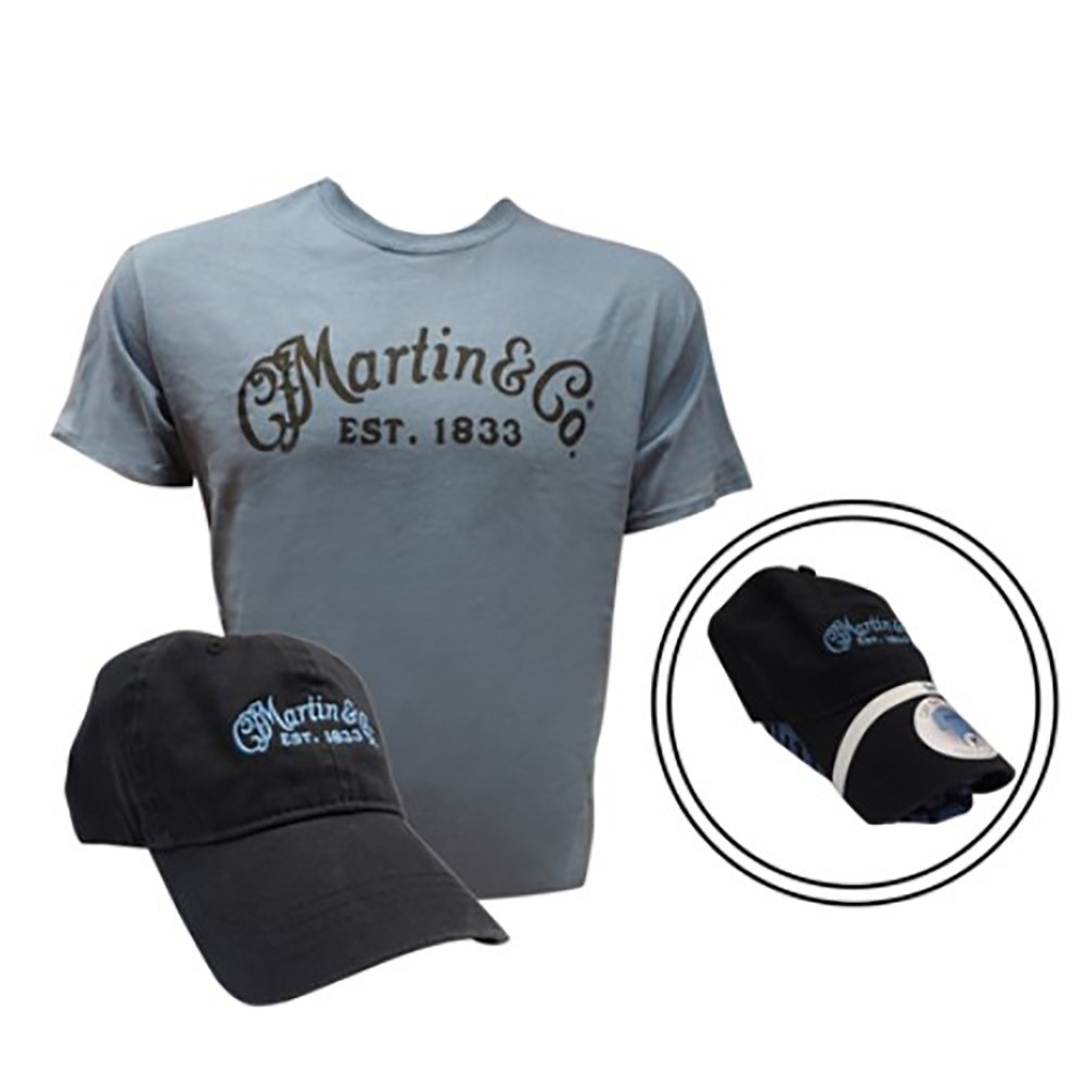 Martin Men's Logo T-Shirt + Hat, Lake/Black, Medium