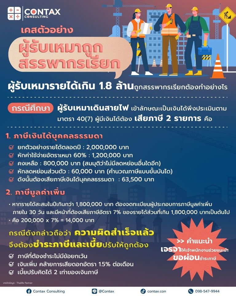 ผู้รับเหมารายได้เกิน 1.8 ถูกสรรพากรเรียกทำอย่างไร?