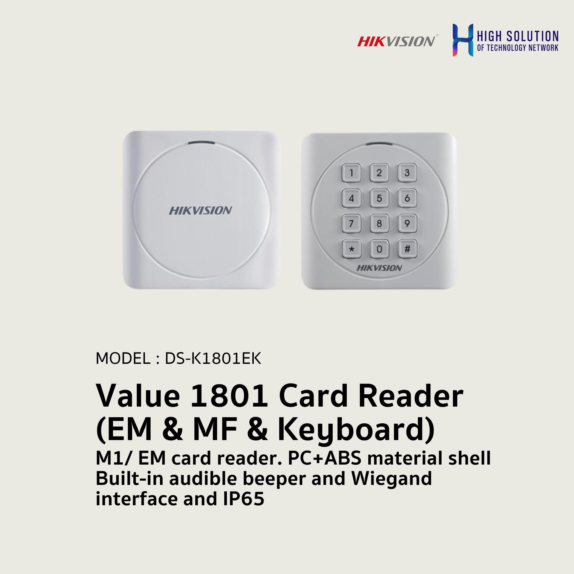 DS-K1801EK HIKVISION  Value 1801 Card Reader (EM & MF & Keyboard)