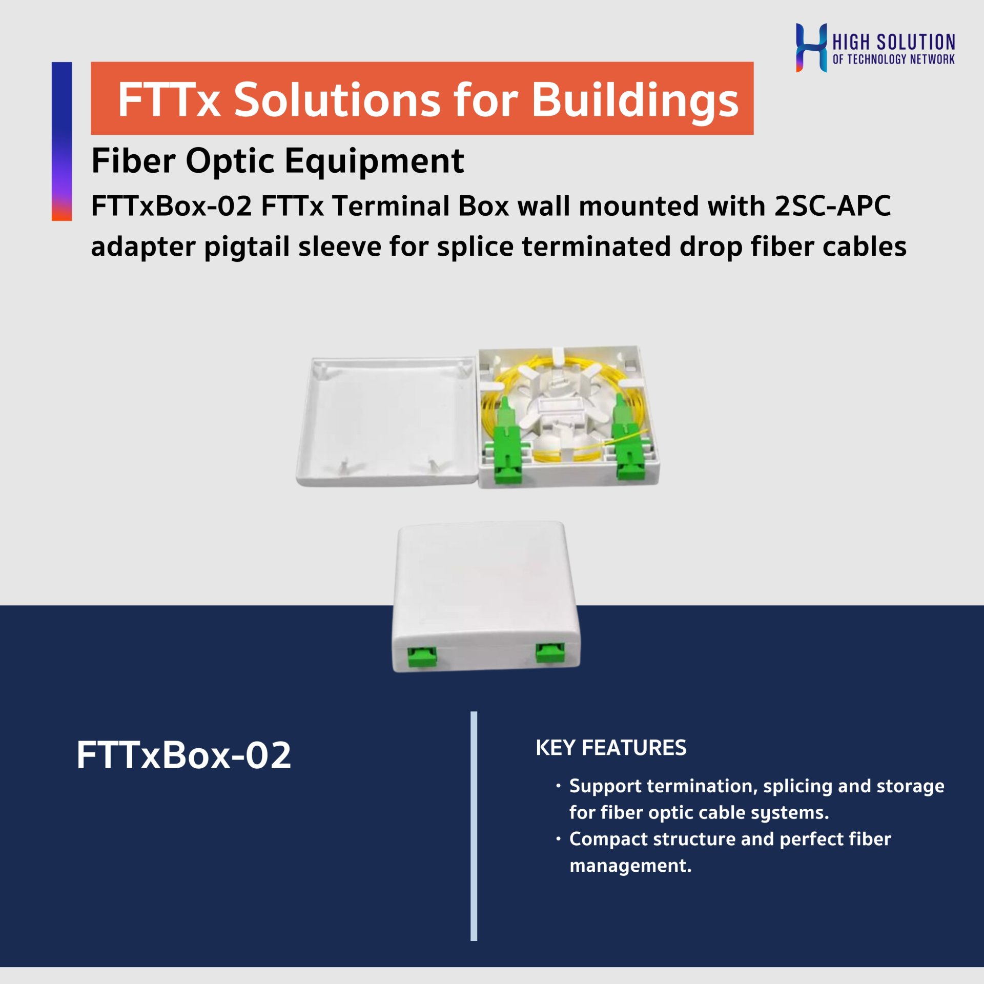 Fttc Box Back FTTxBox-02 FTTx Terminal Box wall mounted with 2SC-APC adapter pigtail ...