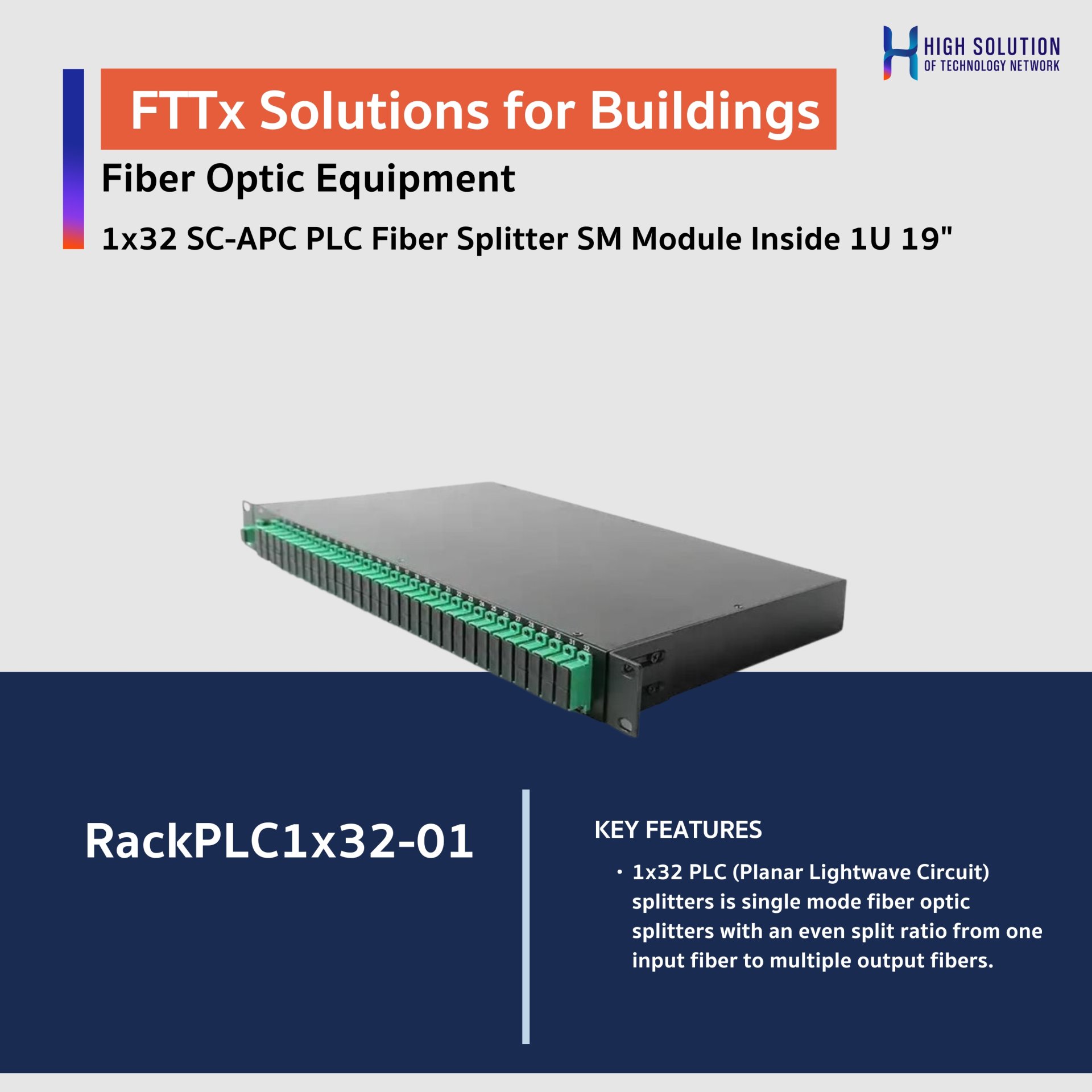 1x32 SC-APC PLC Fiber Splitter SM Module Inside 1U 19in Rack Model ...