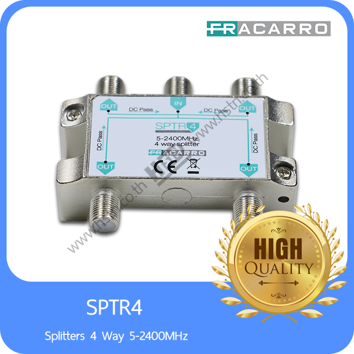 SPTR4 Fracarro Splitters 4 Way for TV and Satellite 5-2400MHz Standard EN 50083-4 & EN 50083-2: Class A