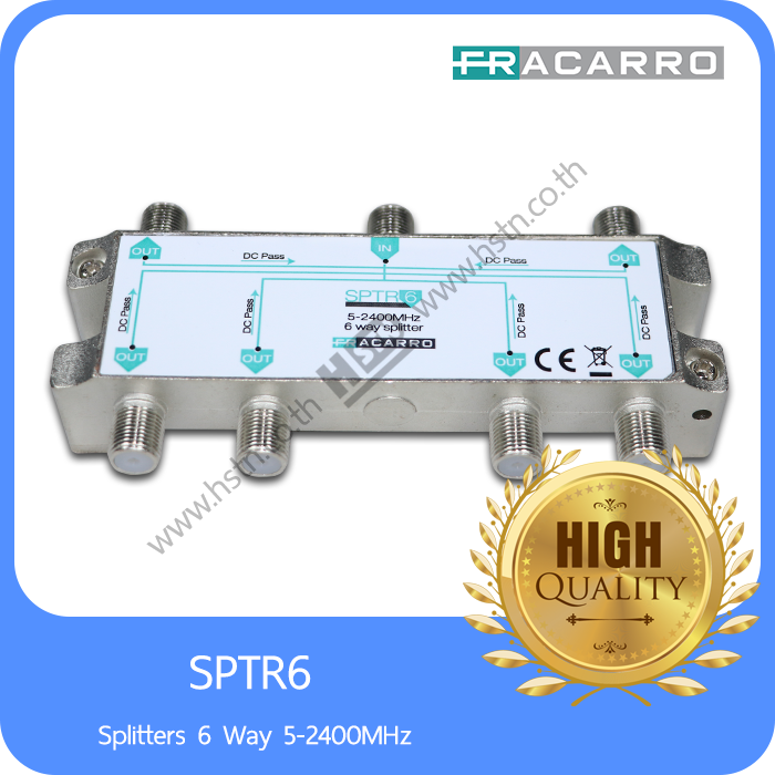 SPTR6 Fracarro Splitters 6 Way for TV and Satellite 5-2400MHz Standard EN 50083-4 & EN 50083-2: Class A.
