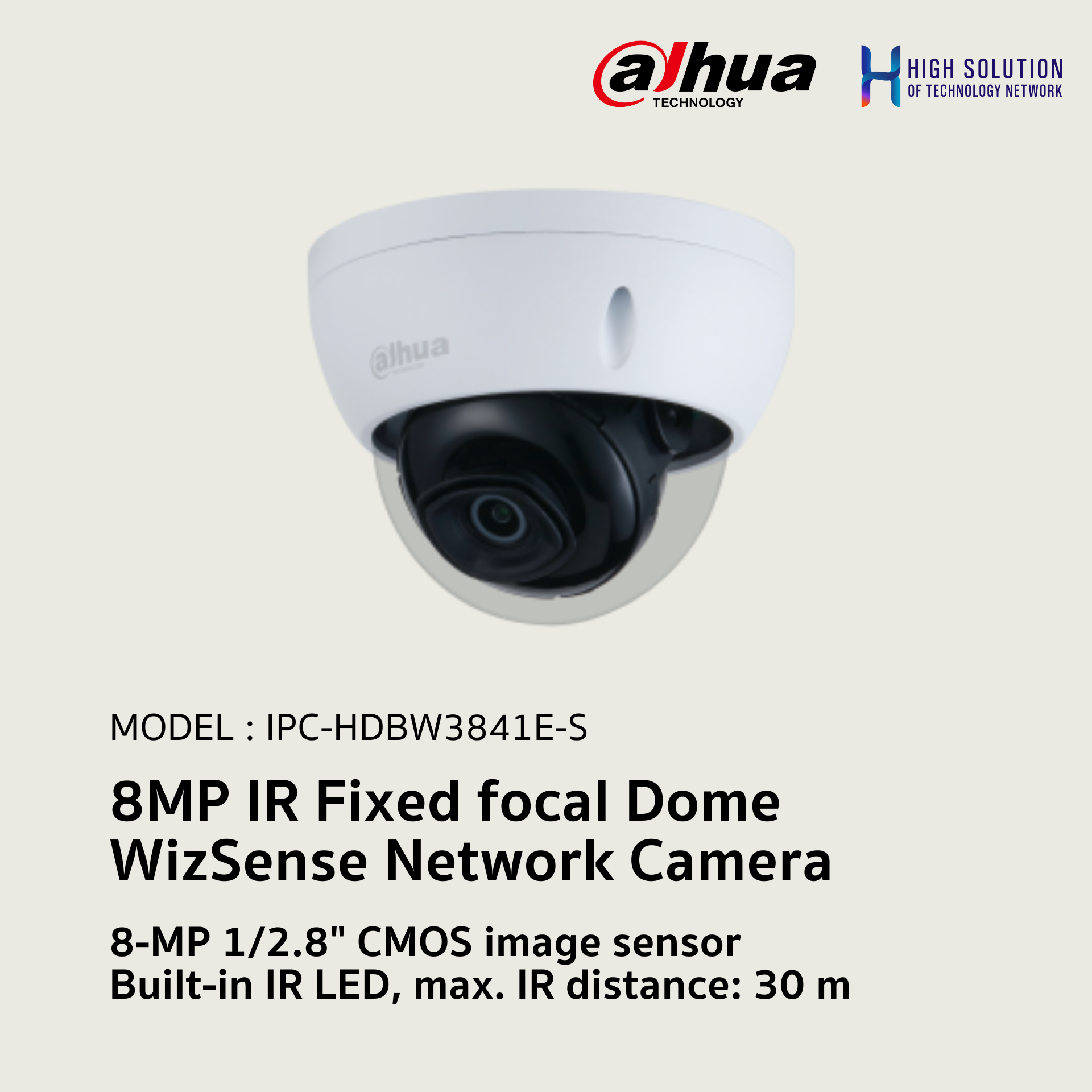IPC-HDBW3841E-S Dahua 8MP IR Fixed focal Dome WizSense Network Camera IP Camera CCTV Camera