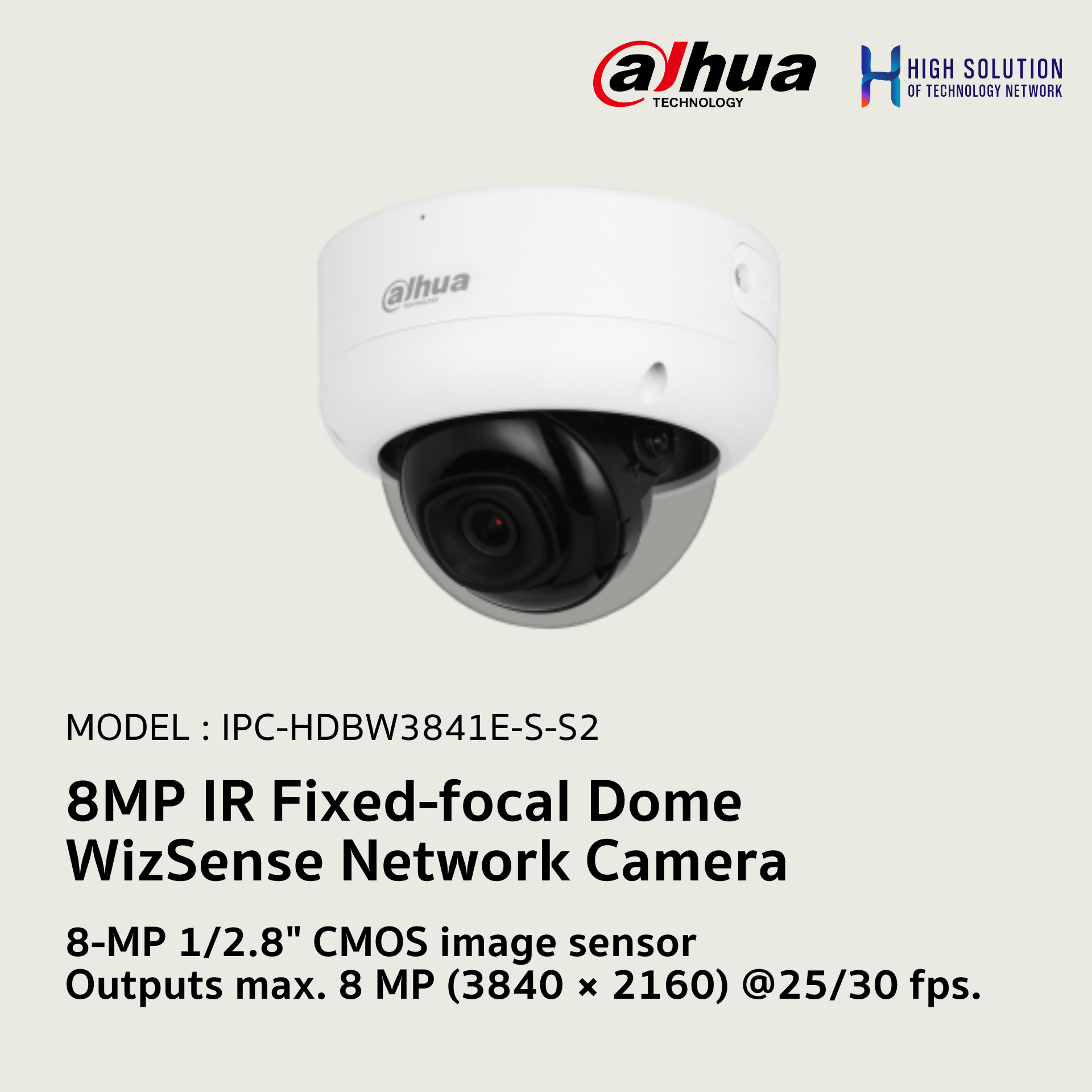 IPC-HDBW3841E-S-S2 Dahua 8MP IR Fixed-focal Dome WizSense Network Camera IP Camera CCTV Camera