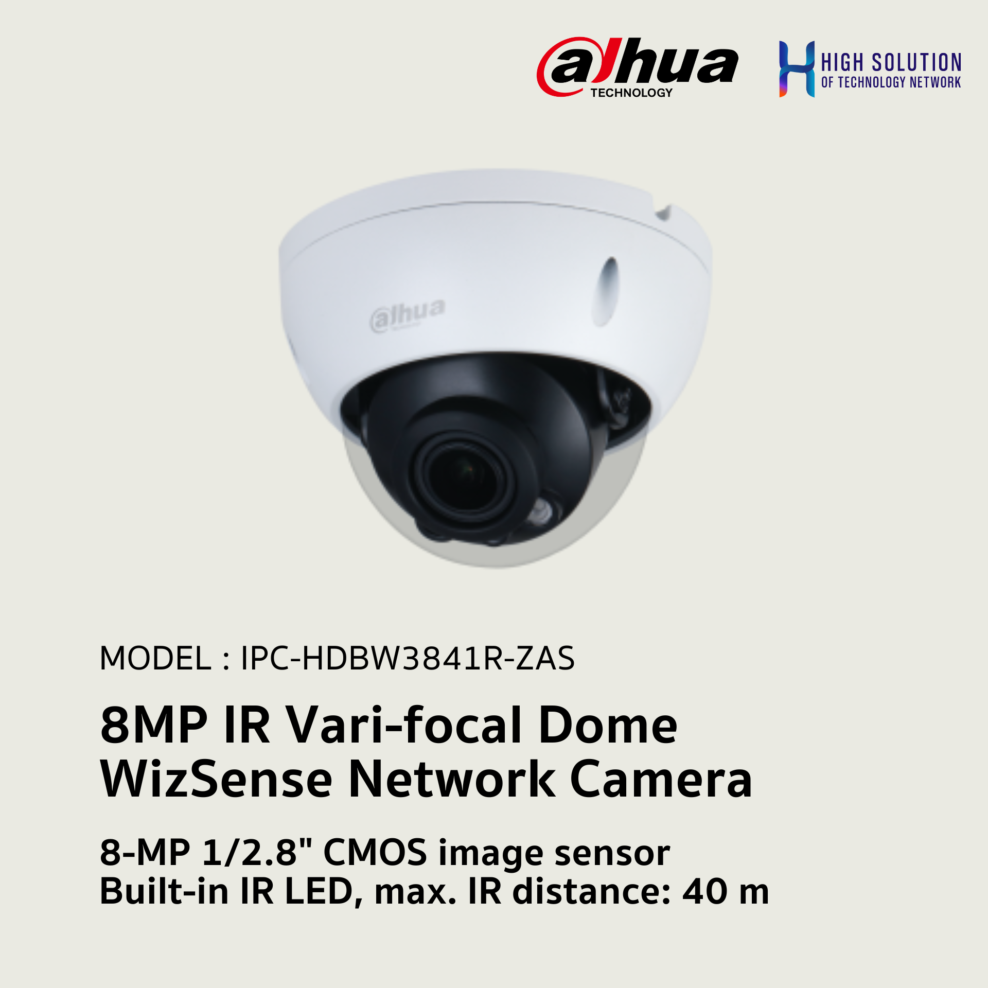 IPC-HDBW3841R-ZAS Dahua 8MP IR Vari-focal Dome WizSense Network Camera IP Camera CCTV Camera
