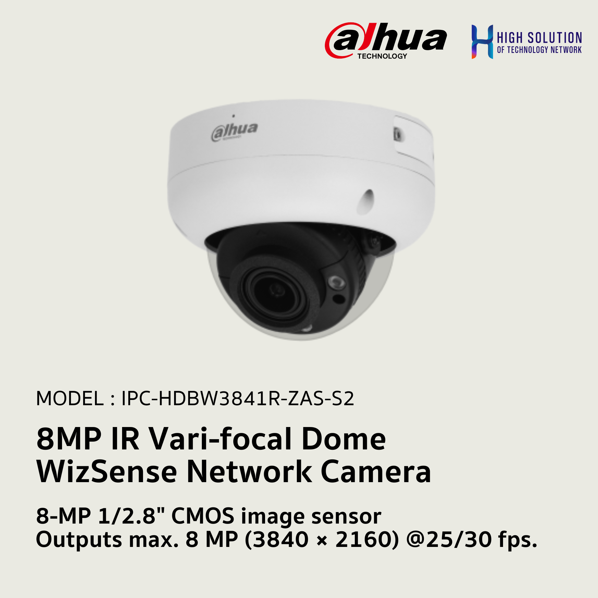IPC-HDBW3841R-ZAS-S2 Dahua 8MP IR Vari-focal Dome WizSense Network Camera IP Camera CCTV Camera