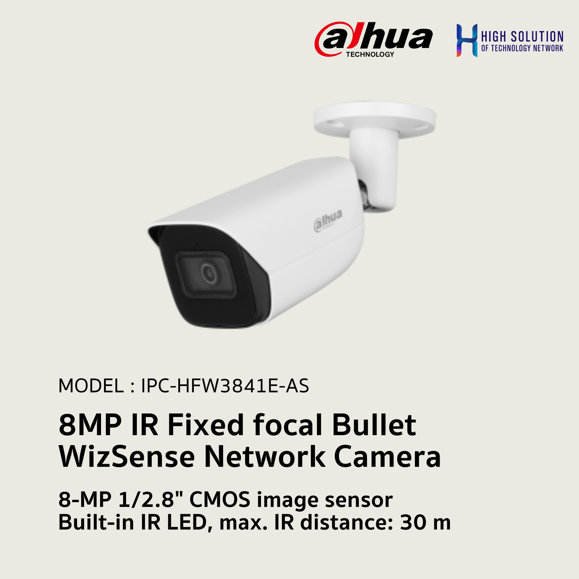 IPC-HFW3841E-AS Dahua 8MP IR Fixed focal Bullet WizSense Network Camera IP Camera CCTV Camera