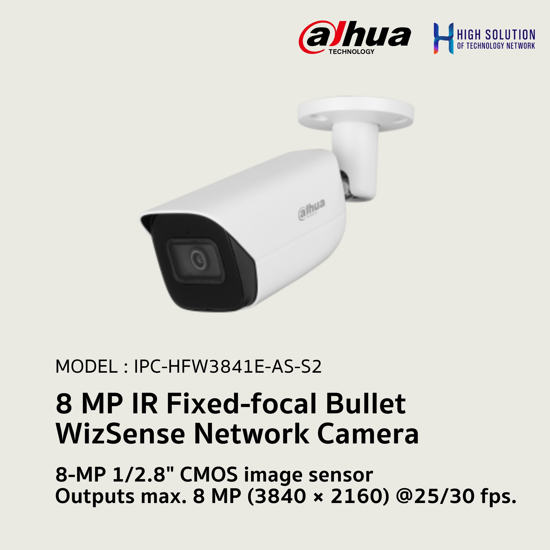 IPC-HFW3841E-AS-S2 Dahua 8 MP IR Fixed-focal Bullet WizSense Network Camera IP Camera CCTV Camera