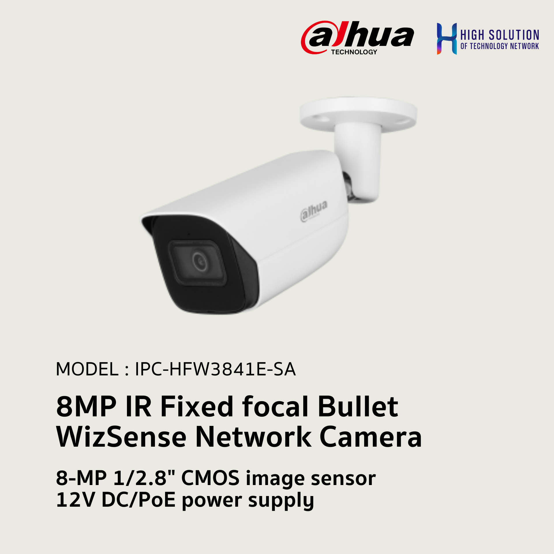 IPC-HFW3841E-SA Dahua 8MP IR Fixed focal Bullet WizSense Network Camera IP Camera CCTV Camera