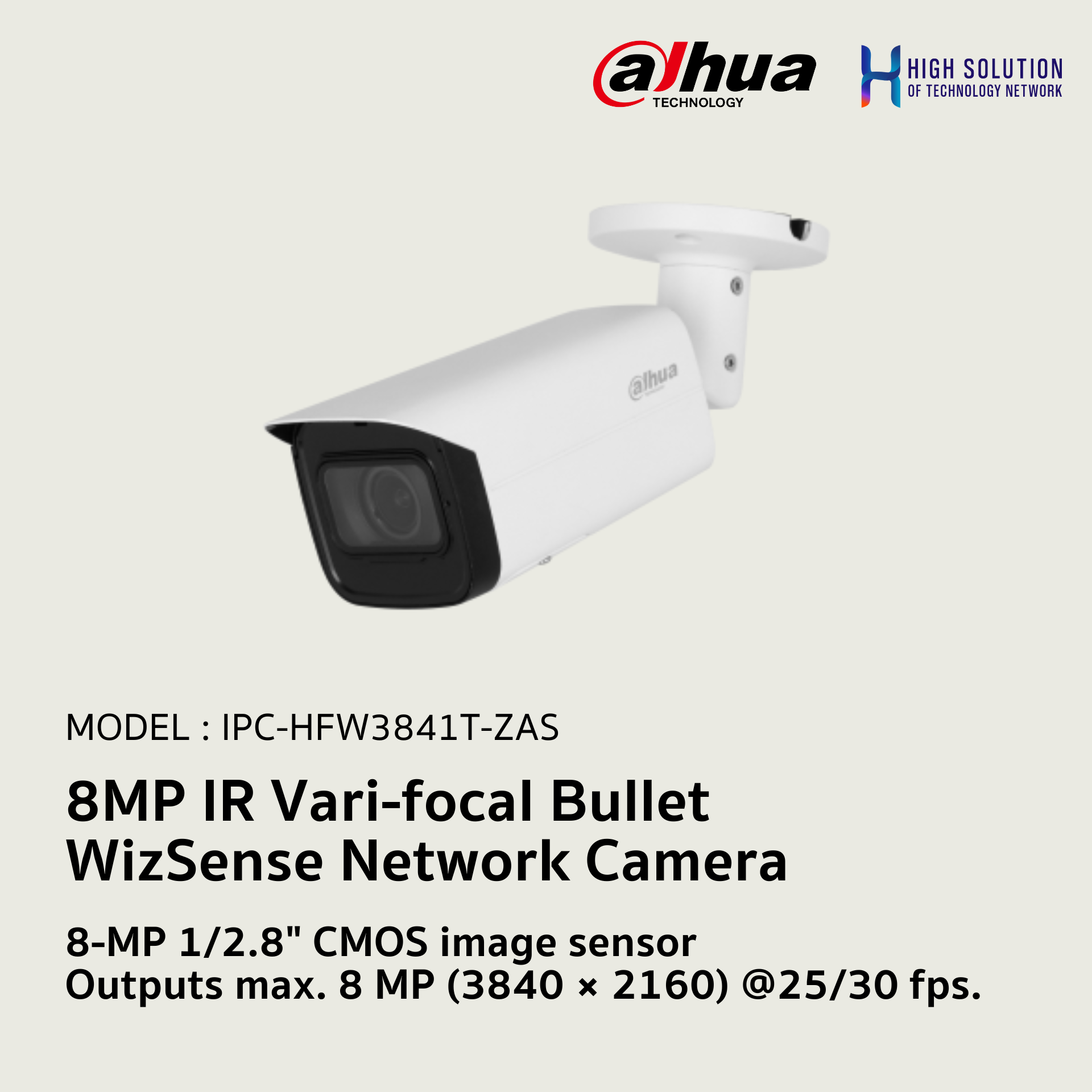 IPC-HFW3841T-ZAS Dahua 8MP IR Vari-focal Bullet WizSense Network Camera IP Camera CCTV Camera