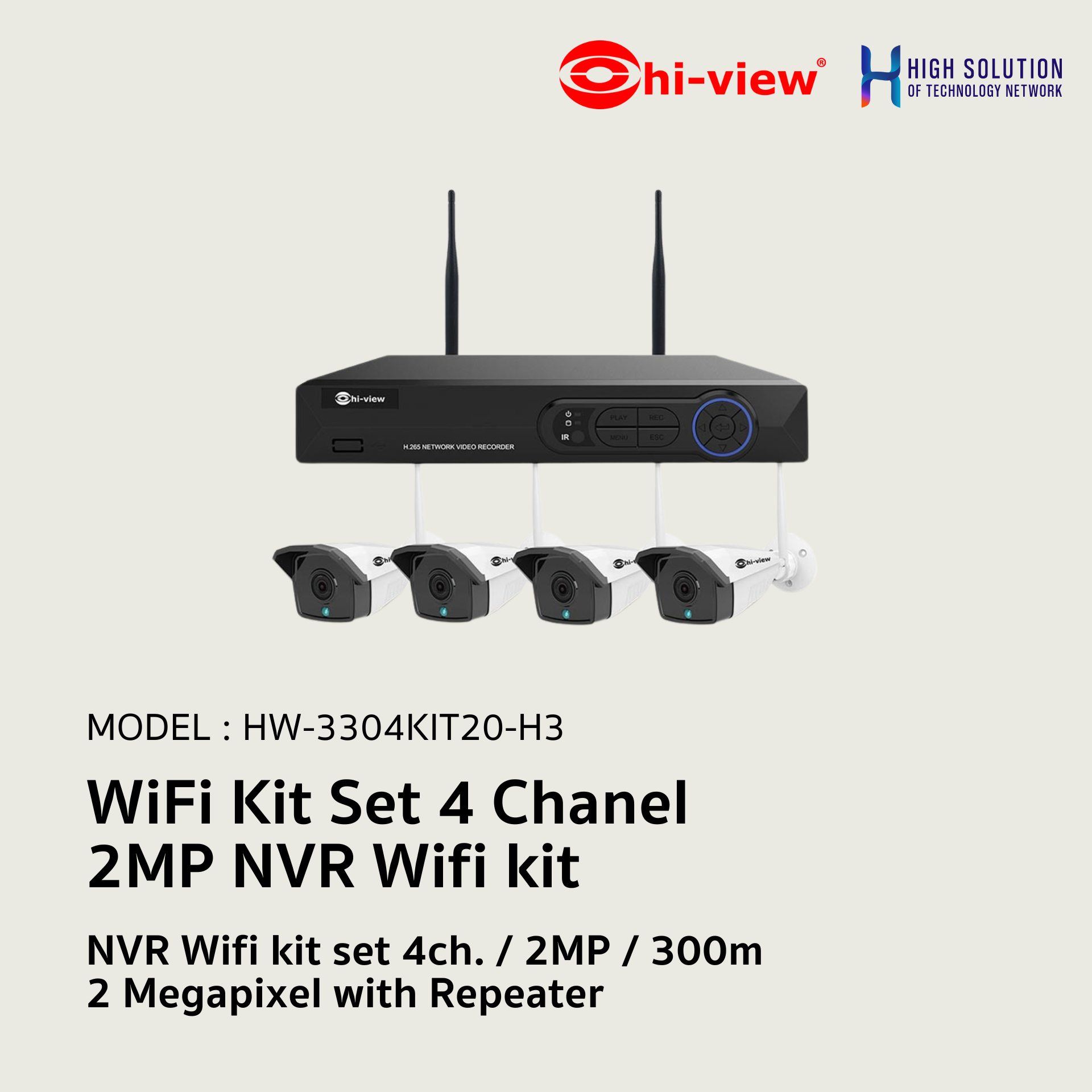 HW-3304KIT20-H3 Hi-View WiFi Kit Set 4 Chanel 2MP NVR Wifi kit Network ...