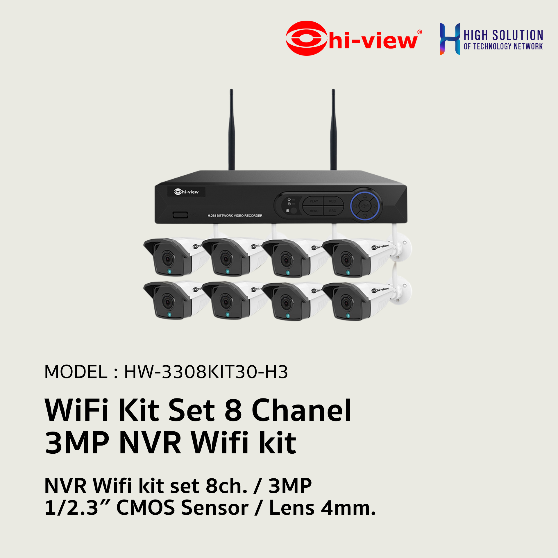 HW-3308KIT30-H3 Hi-View WiFi Kit Set 8 Chanel  3MP NVR KIT WIRELESS SURVEILLANCE SYSTEM Network Camera IP Camera CCTV Camera