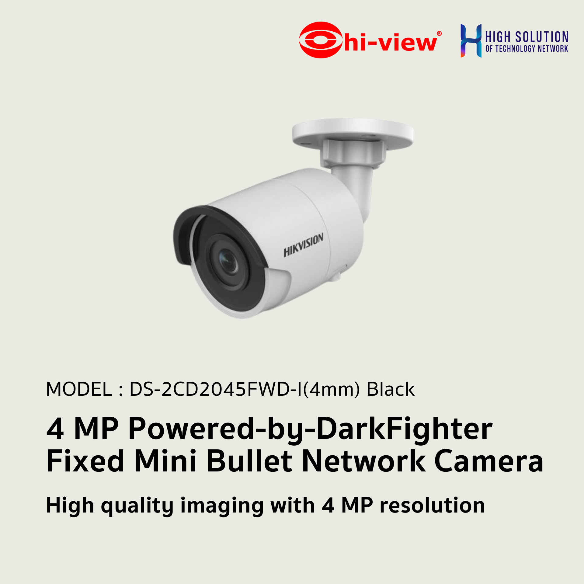 DS-2CD2045FWD-I Hikvision 4 MP Powered-by-DarkFighter Fixed Mini Bullet Network Camera IP Camera CCTV Camera (4mm) (Black)
