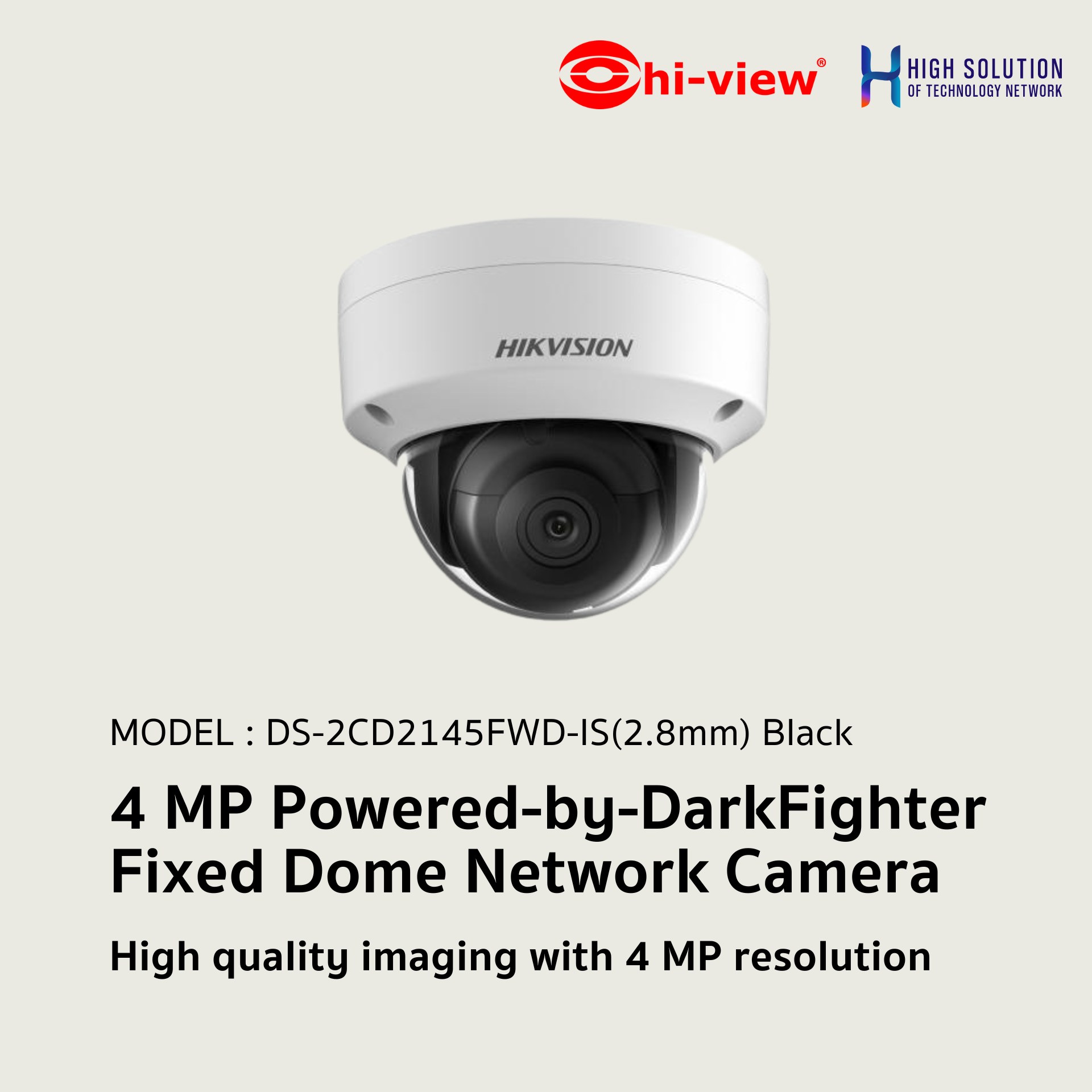 DS-2CD2145FWD-IS Hikvision 4 MP Powered-by-DarkFighter Fixed Dome Network Camera IP Camera CCTV Camera (2.8mm)(Black)