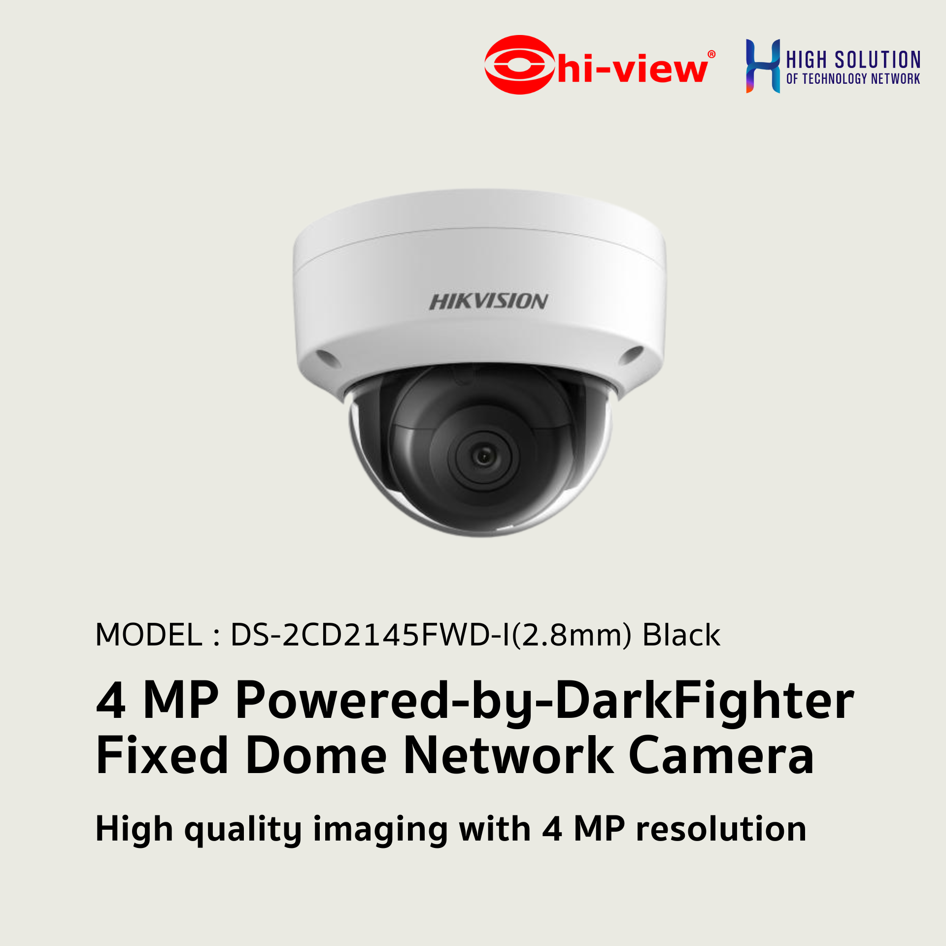 DS-2CD2145FWD-I Hikvision 4 MP Powered-by-DarkFighter Fixed Dome Network Camera IP Camera CCTV Camera (2.8mm)(Black)