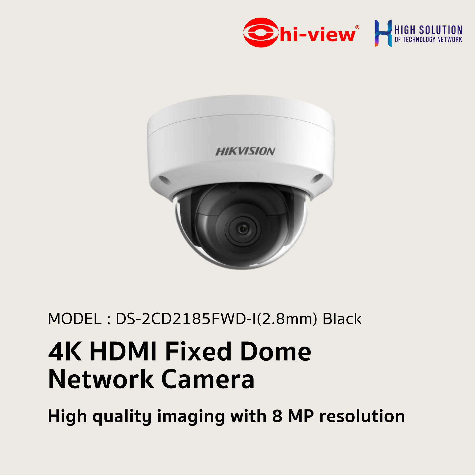 DS-2CD2185FWD-I Hikvision 8 MP 4K Fixed Dome Network Camera IP Camera CCTV Camera (2.8mm) (Black) EOL