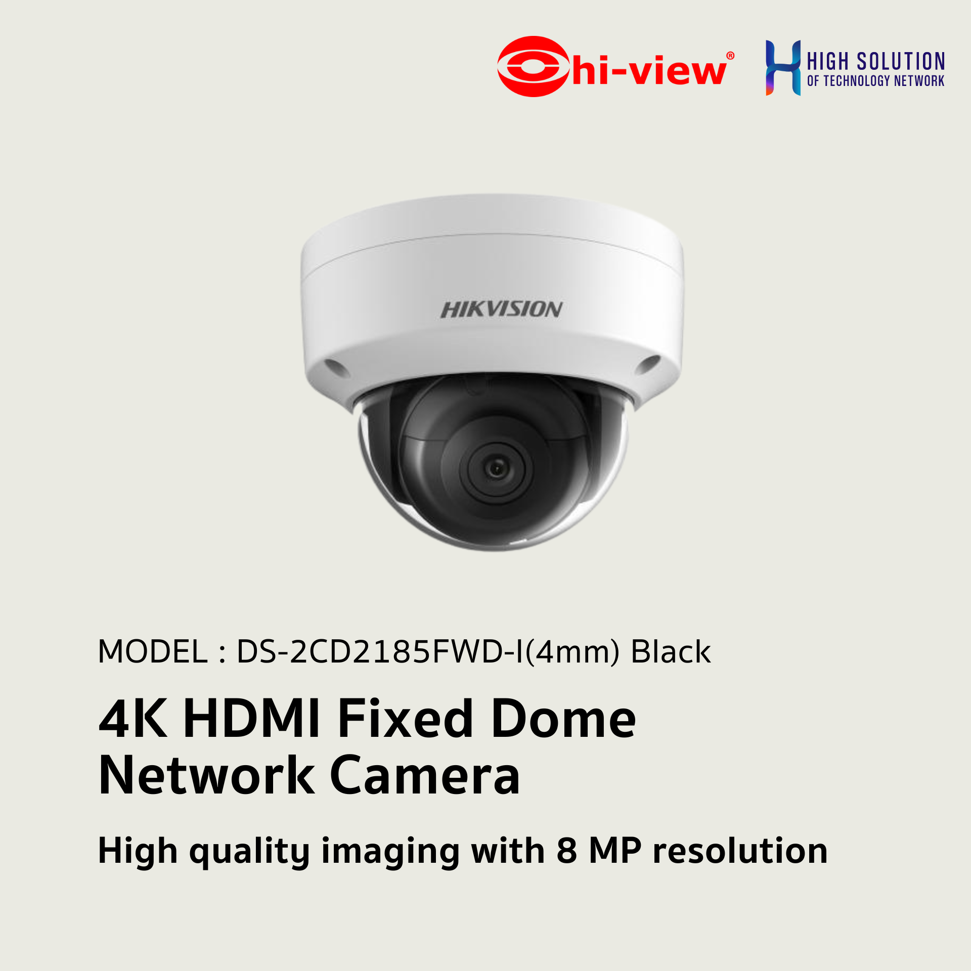 DS-2CD2185FWD-I Hikvision 8 MP 4K Fixed Dome Network Camera IP Camera CCTV Camera (4mm) (Black) EOL