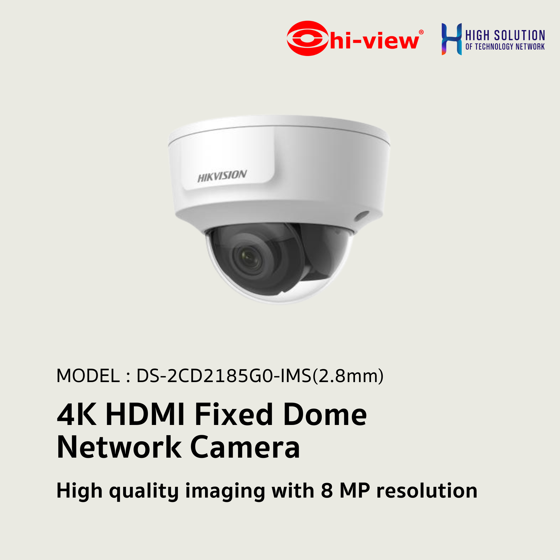 DS-2CD2185G0-IMS Hikvision 8 MP 4K HDMI Fixed Dome Network Camera IP Camera CCTV Camera (2.8mm)