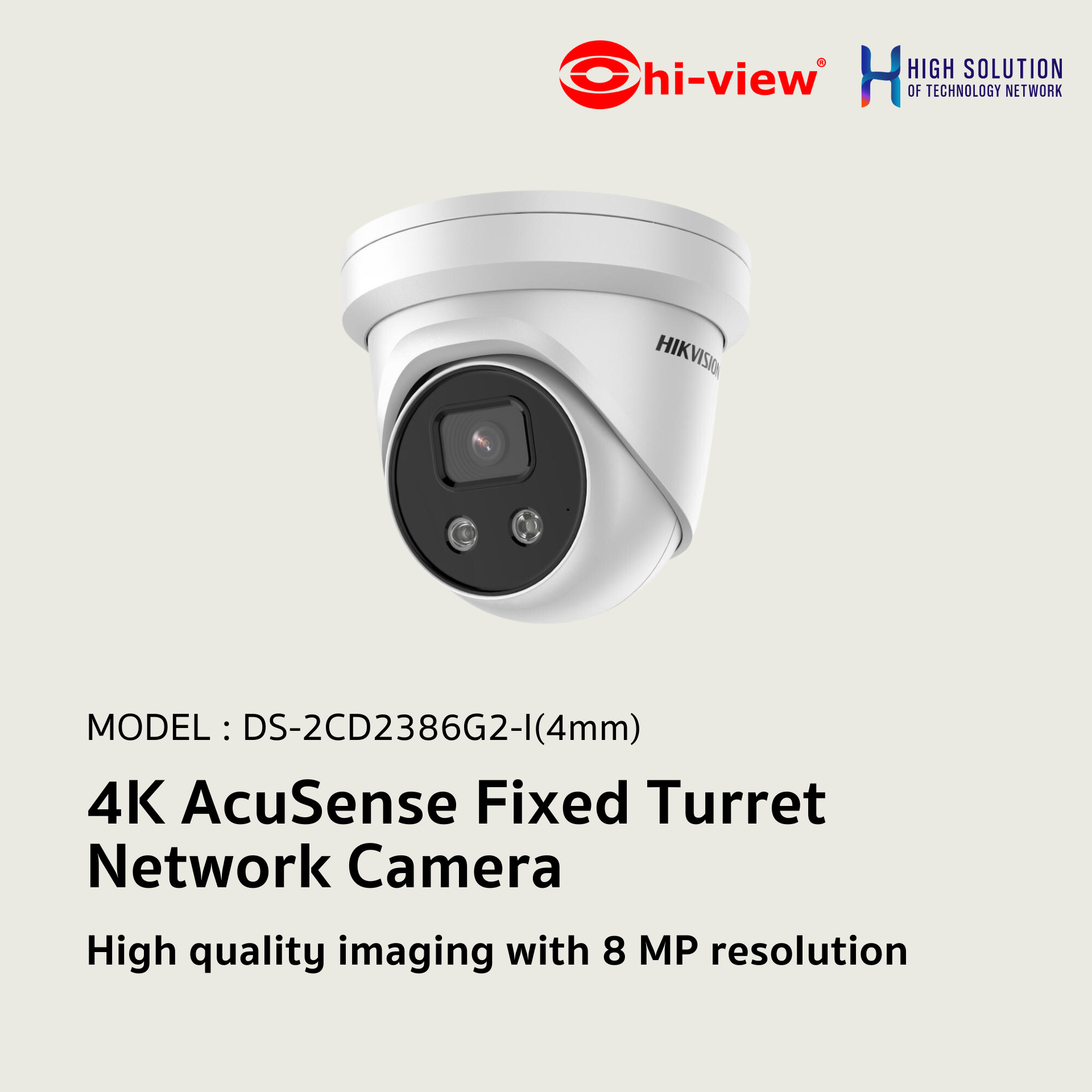 DS-2CD2386G2-I Hikvision 8 MP 4K AcuSense Fixed Turret Network Camera IP Camera CCTV Camera (4mm)
