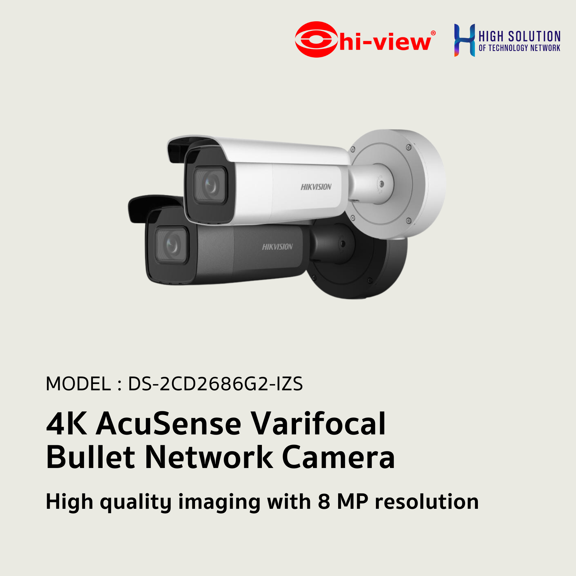 DS-2CD2686G2-IZS Hikvision 8 MP 4K AcuSense Varifocal Bullet Network Camera IP Camera CCTV Camera (2.8-12mm)