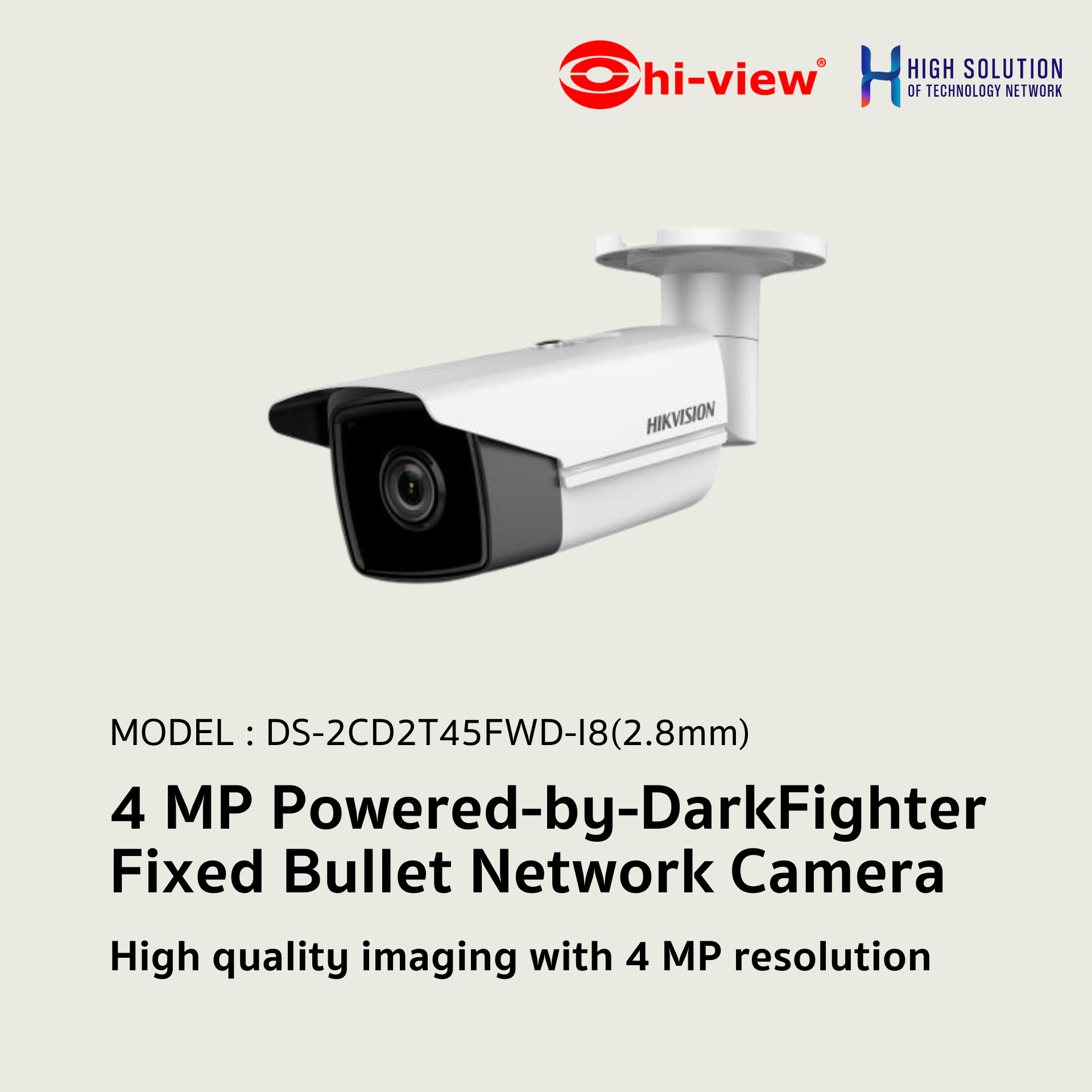 DS-2CD2T45FWD-I8 Hikvision 4 MP Powered-by-DarkFighter Fixed Bullet Network Camera IP Camera CCTV Camera (2.8mm)