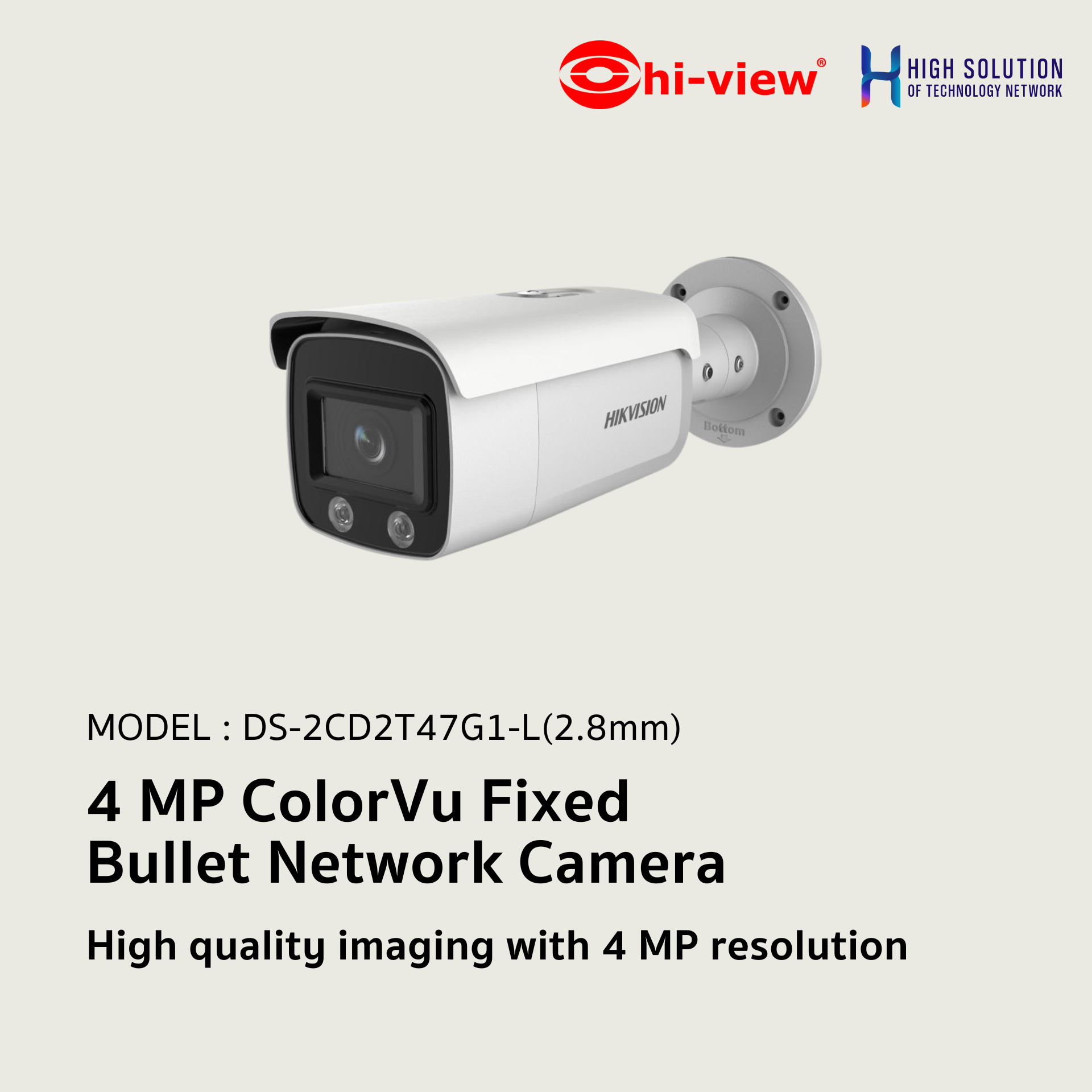 DS-2CD2T47G1-L Hikvision 4 MP ColorVu Fixed Bullet Network Camera IP Camera CCTV Camera (2.8mm) EOL