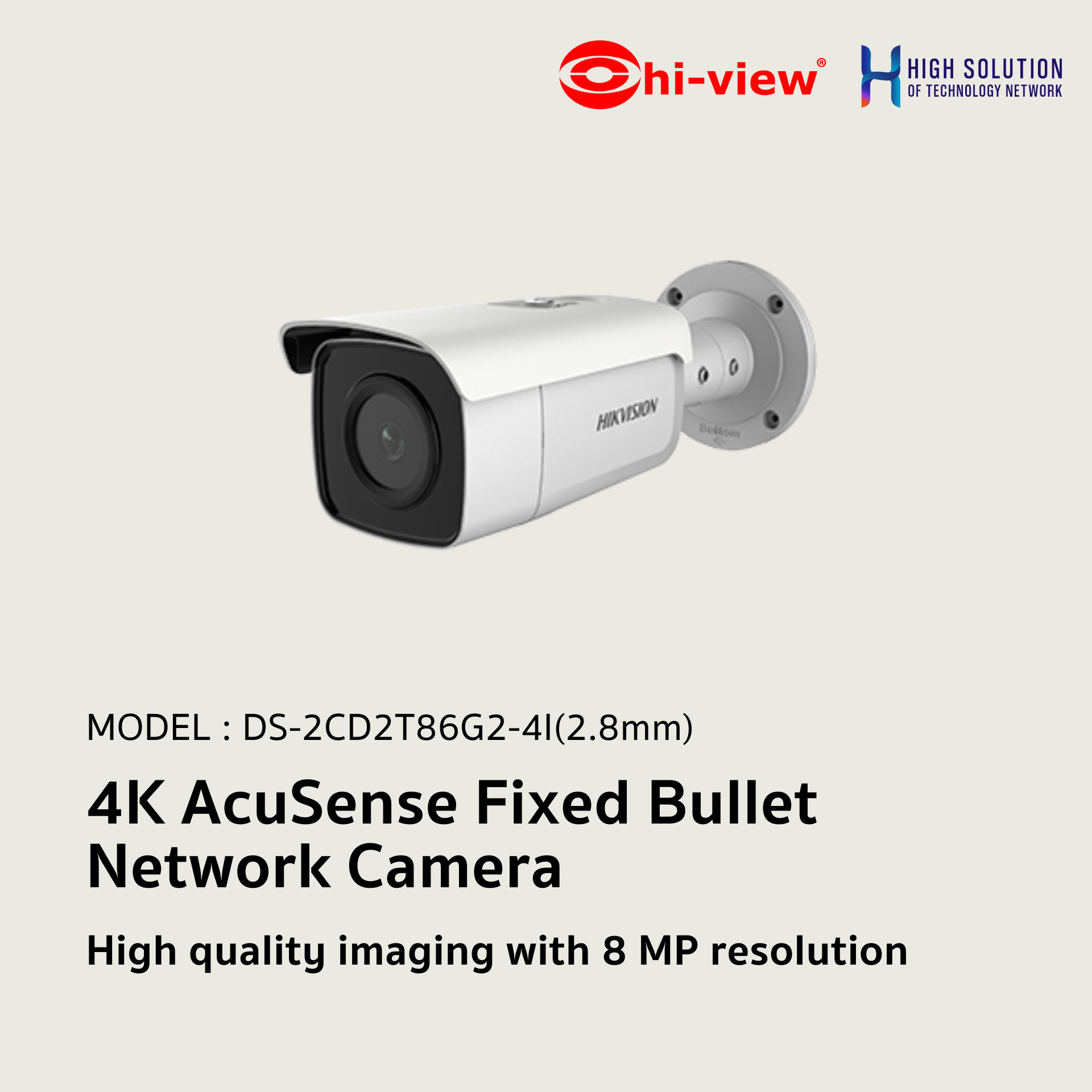 DS-2CD2T86G2-4I Hikvision 8MP 4K AcuSense Fixed Bullet Network Camera IP Camera CCTV Camera (2.8mm)