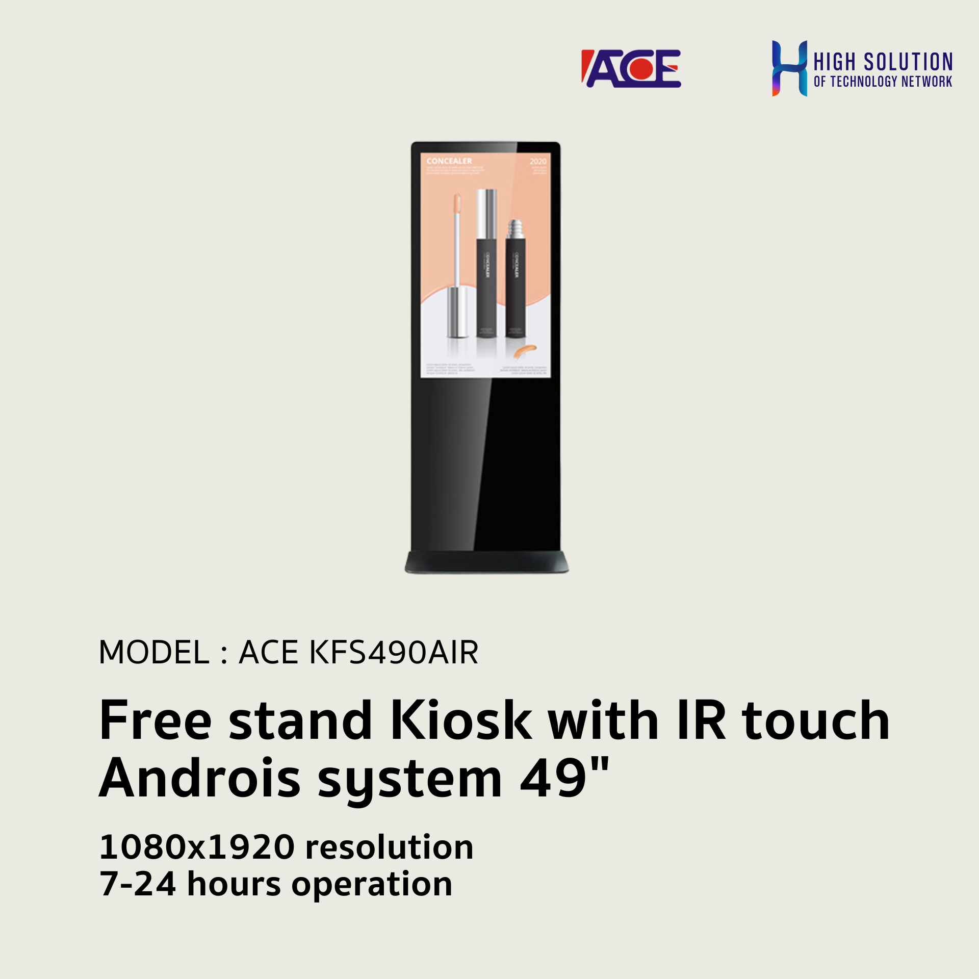 Free stand Kiosk with IR touch Androis system 49"