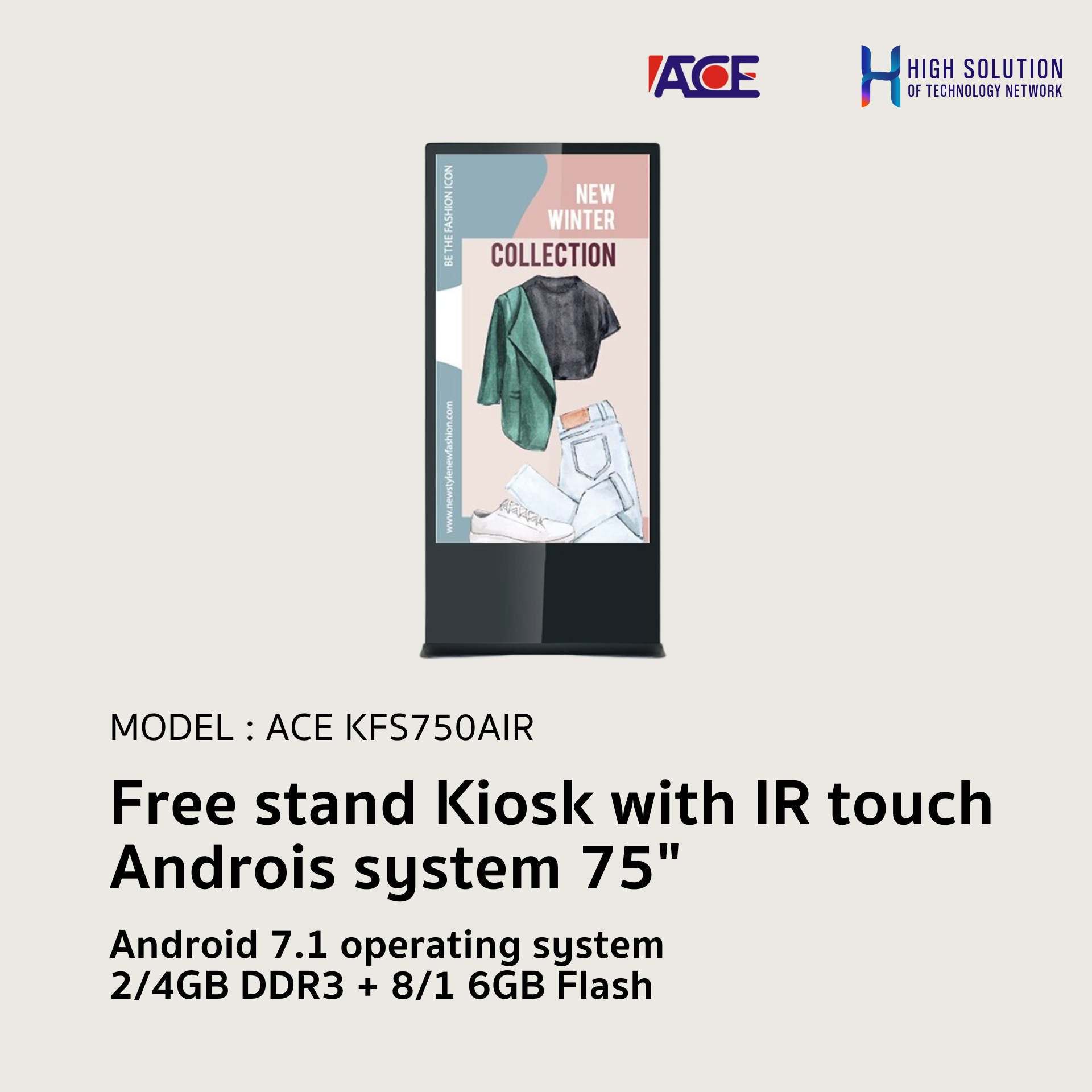 Free stand Kiosk with IR touch Androis system 75"