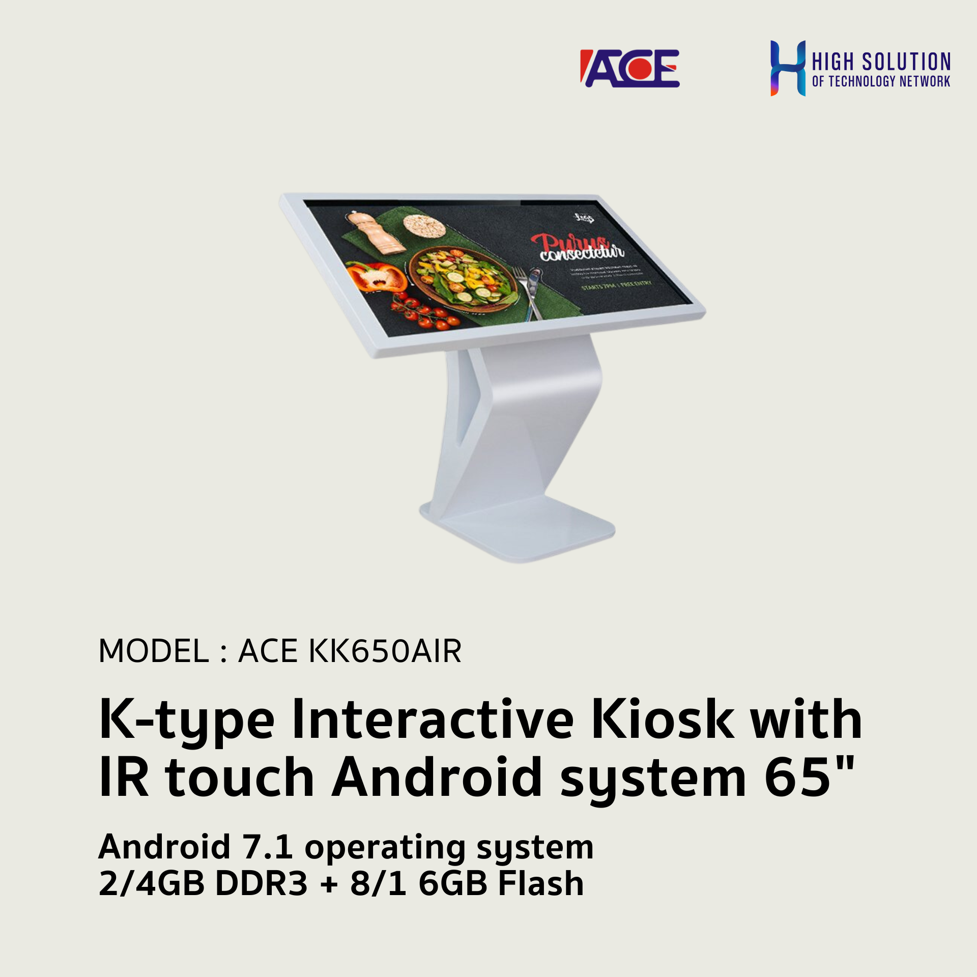 K-type Interactive Kiosk with IR touch Android system 65"
