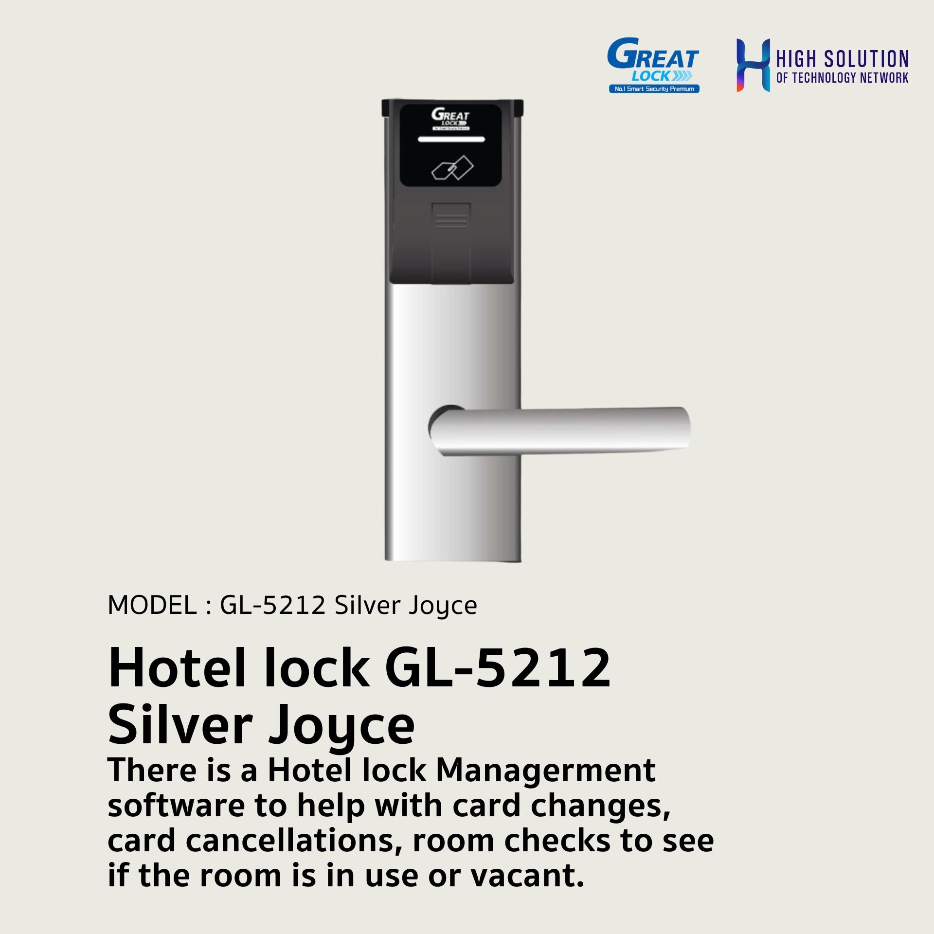 GL-5212 Silver Joyce GREATLOCK Hotel Lock RFID Hotel Door Lock System