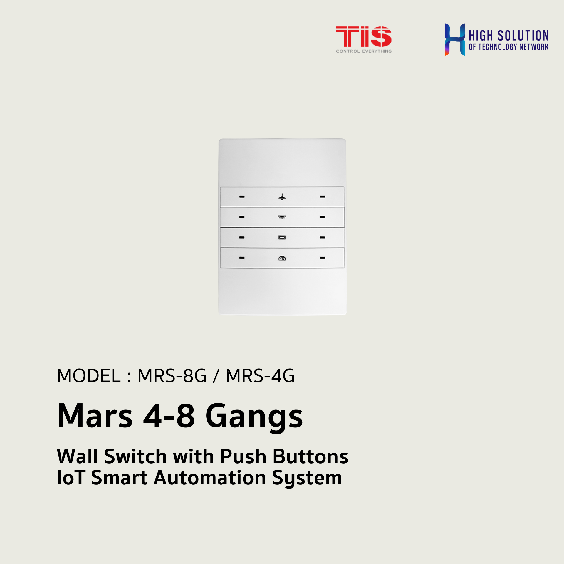 MRS-8G / MRS-4G, TIS, MRS-8G / MRS-4GMars 4-8 Gangs - Wall Switch with Push Buttons - IoT Smart Automation System